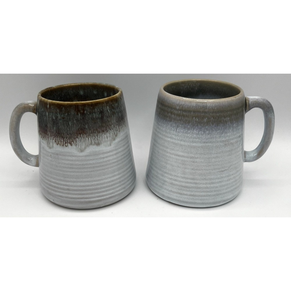 2 Barcela Portugal Mugs Cups Handmade Stoneware Gray Dip Glaze EUC